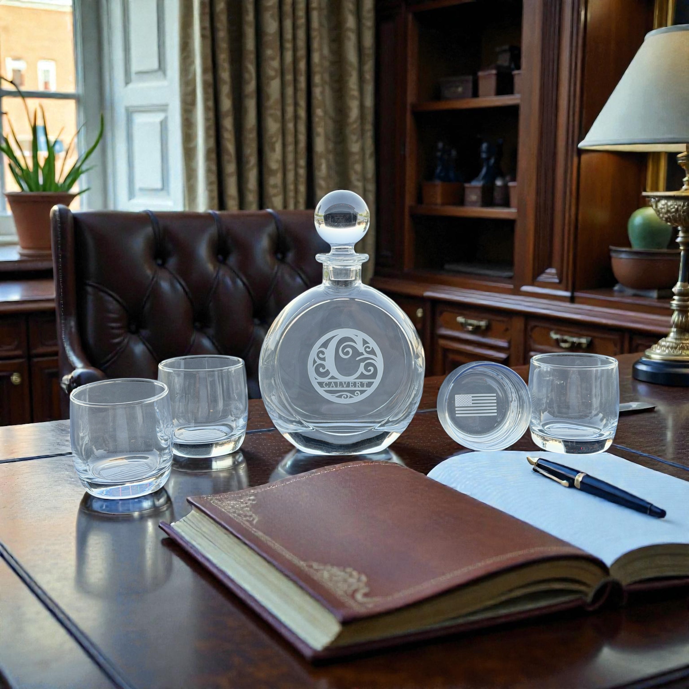 5 Piece Decanter & Rocks Glass Set - Longleaf Laser Designs
