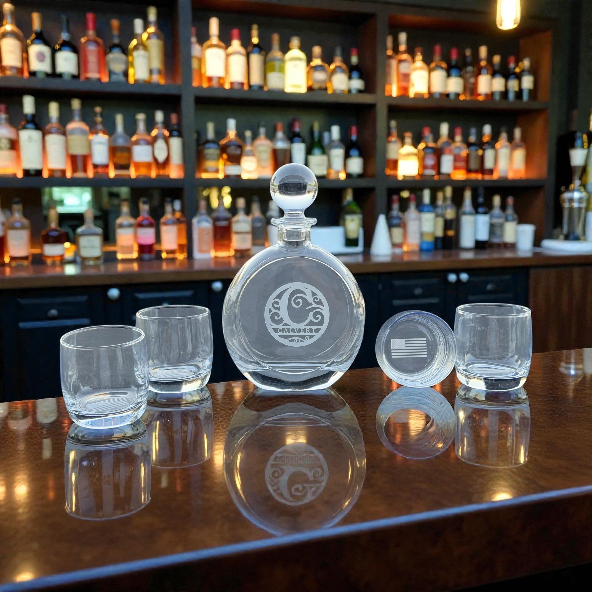 5 Piece Decanter & Rocks Glass Set - Longleaf Laser Designs